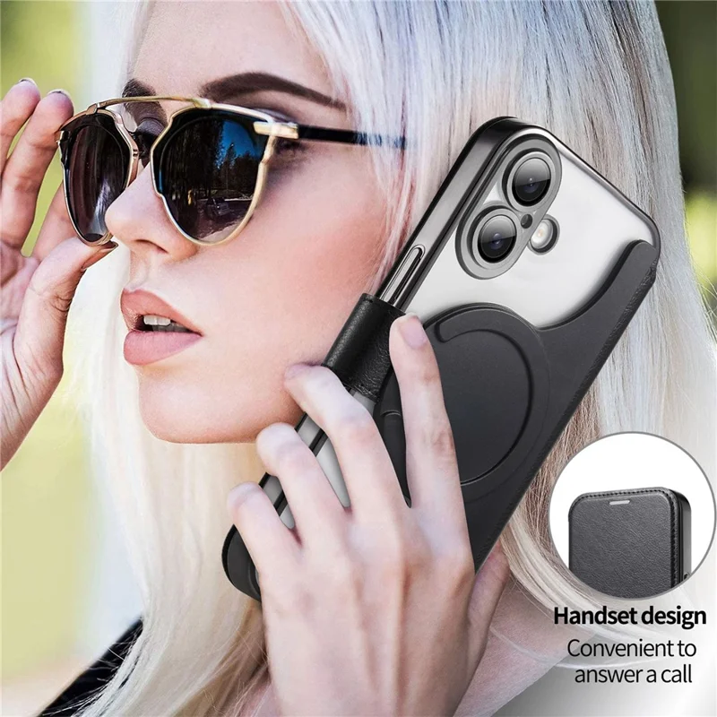 CASENEO For iPhone 16 Case with Lens Film TPU Inner Shell Detachable Leather Phone Cover - Black