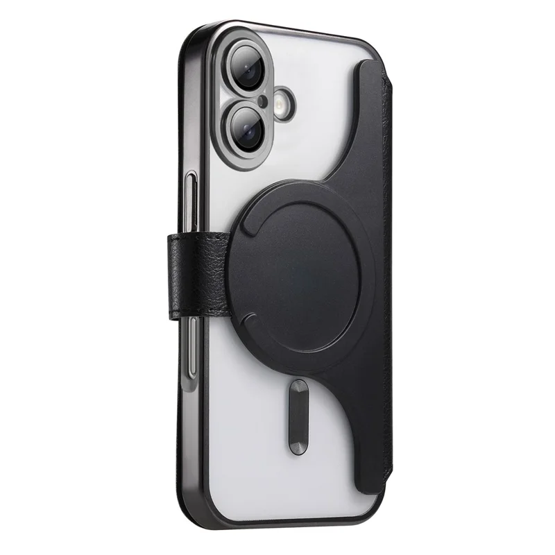 CASENEO For iPhone 16 Case with Lens Film TPU Inner Shell Detachable Leather Phone Cover - Black