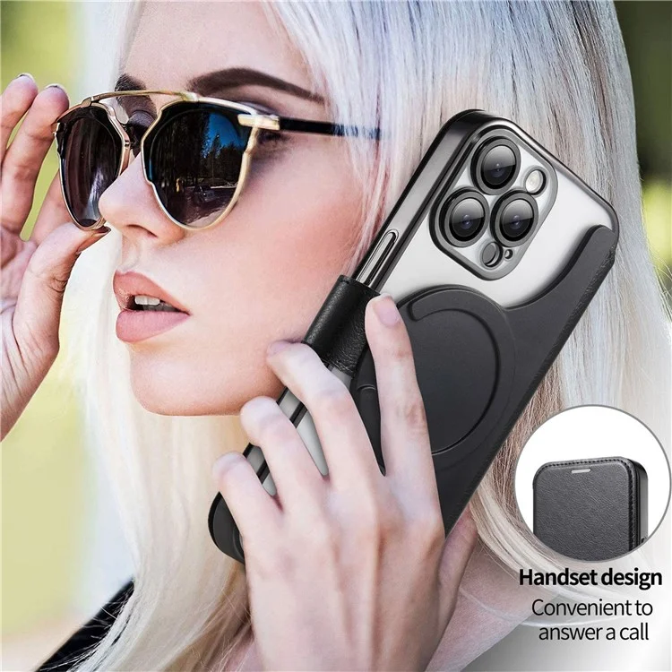 CASENEO Чехол для iPhone 16 Pro Max с пленкой для объектива, внутренней оболочкой из TPU и съемной кожаной крышкой - черный