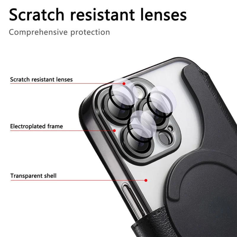 CASENEO For iPhone 16 Pro Case with Lens Film TPU Inner Shell Detachable Leather Phone Cover - Black