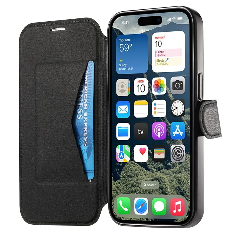 CASENEO For iPhone 16 Pro Case with Lens Film TPU Inner Shell Detachable Leather Phone Cover - Black