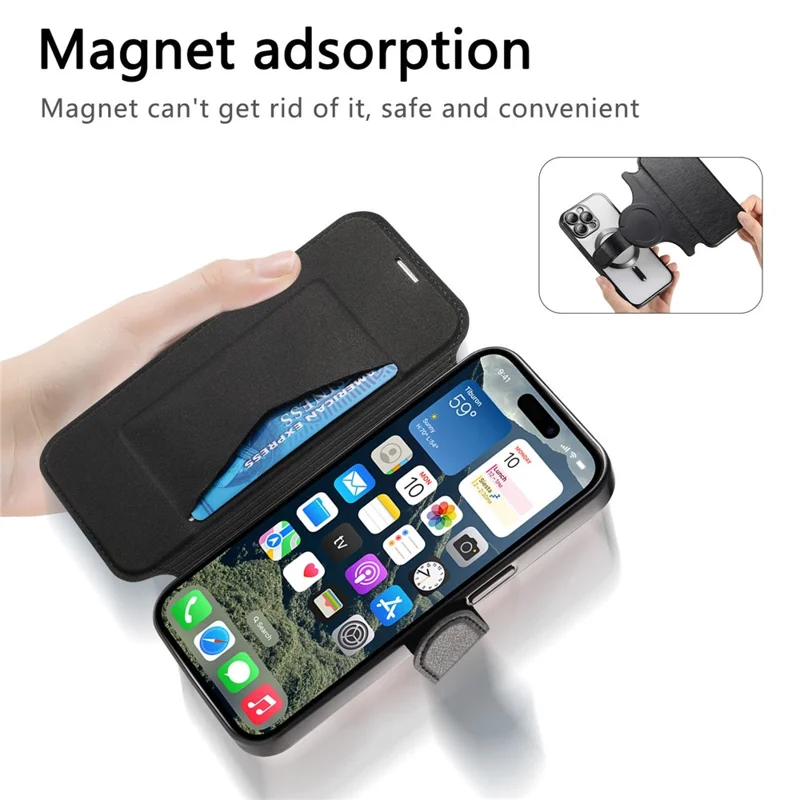 CASENEO For iPhone 16 Pro Case with Lens Film TPU Inner Shell Detachable Leather Phone Cover - Black