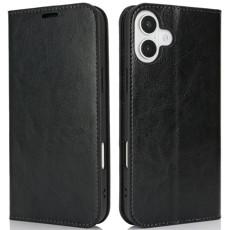 Чехол для iPhone 16 Crazy Horse Texture Split Leather Wallet Phone Cover - Чёрный