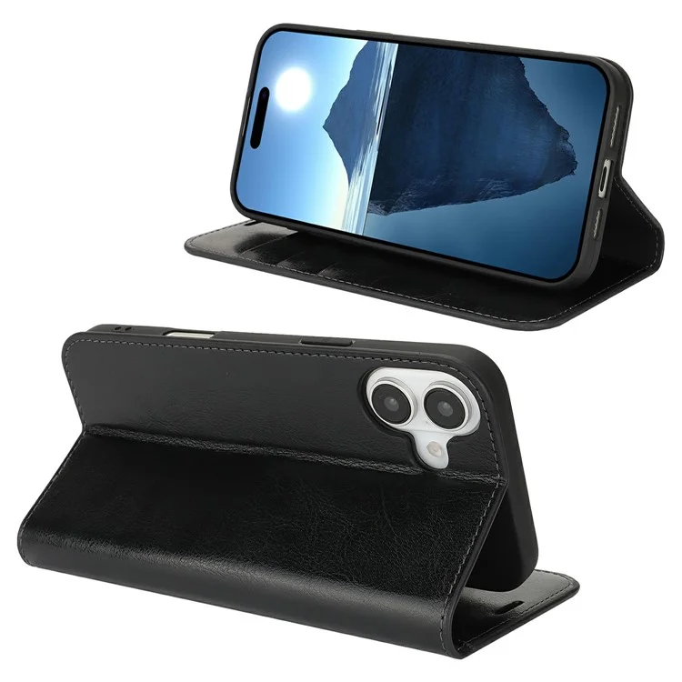 Чехол для iPhone 16 Crazy Horse Texture Split Leather Wallet Phone Cover - Чёрный