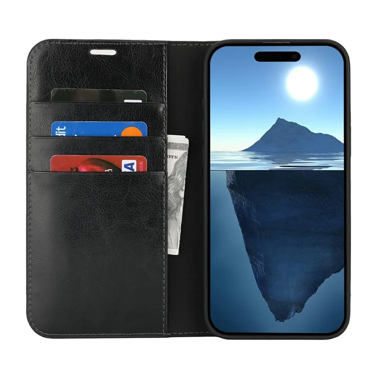 Чехол для iPhone 16 Crazy Horse Texture Split Leather Wallet Phone Cover - Чёрный