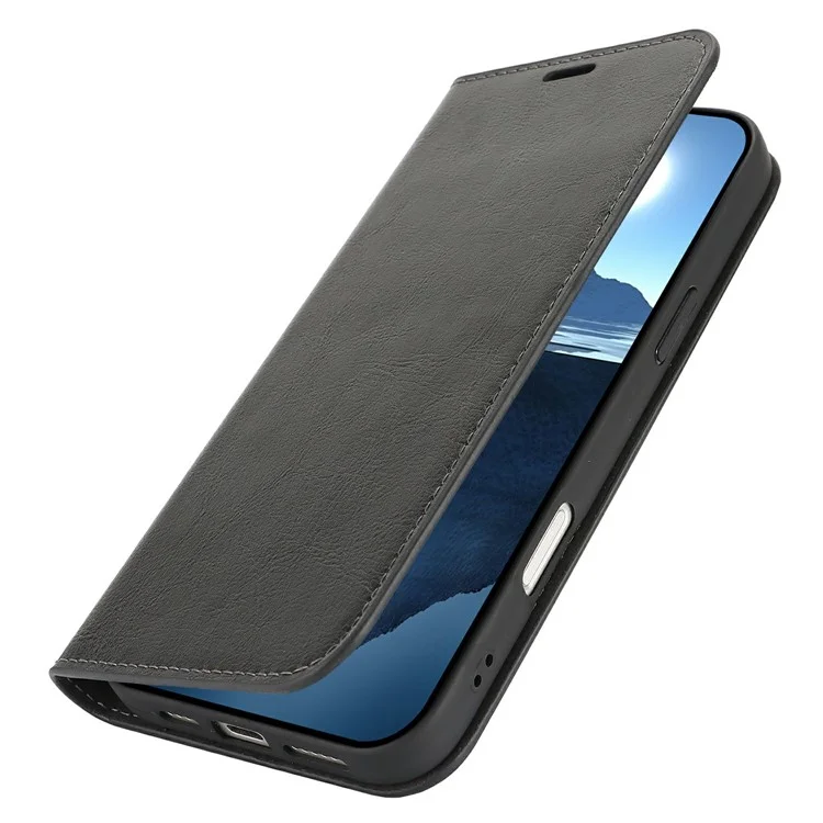 Чехол для iPhone 16 Crazy Horse Texture Split Leather Wallet Phone Cover - Чёрный