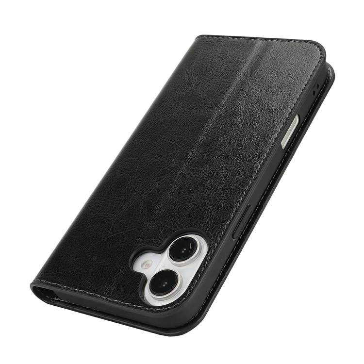 Чехол для iPhone 16 Crazy Horse Texture Split Leather Wallet Phone Cover - Чёрный