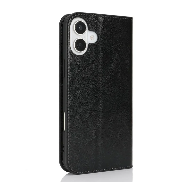 Чехол для iPhone 16 Crazy Horse Texture Split Leather Wallet Phone Cover - Чёрный