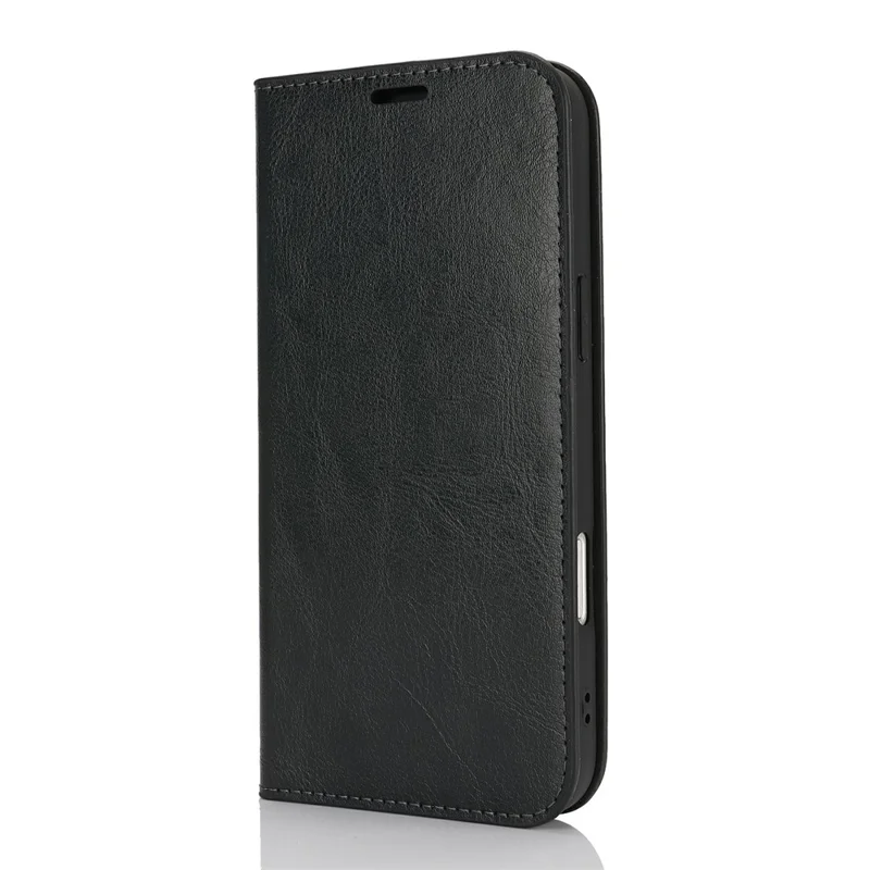 Coque iPhone 16 Plus, Texture Cheval Fou, Portefeuille en Cuir Fendu, Étui Téléphone - Noir