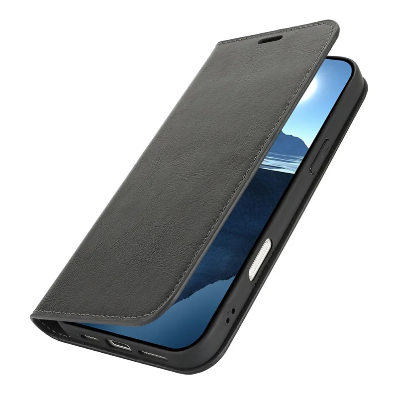 For iPhone 16 Pro Max Case Crazy Horse Texture Split Leather Wallet Phone Cover - Black