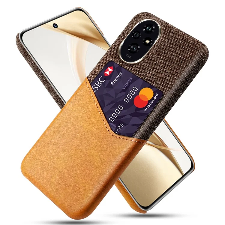Funda Para Honor 200 5G Funda de Piel PU con Ranura para Tarjeta Textura de Tela Funda Dura de PC - Naranja