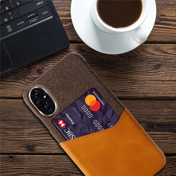 Funda Para Honor 200 5G Funda de Piel PU con Ranura para Tarjeta Textura de Tela Funda Dura de PC - Naranja