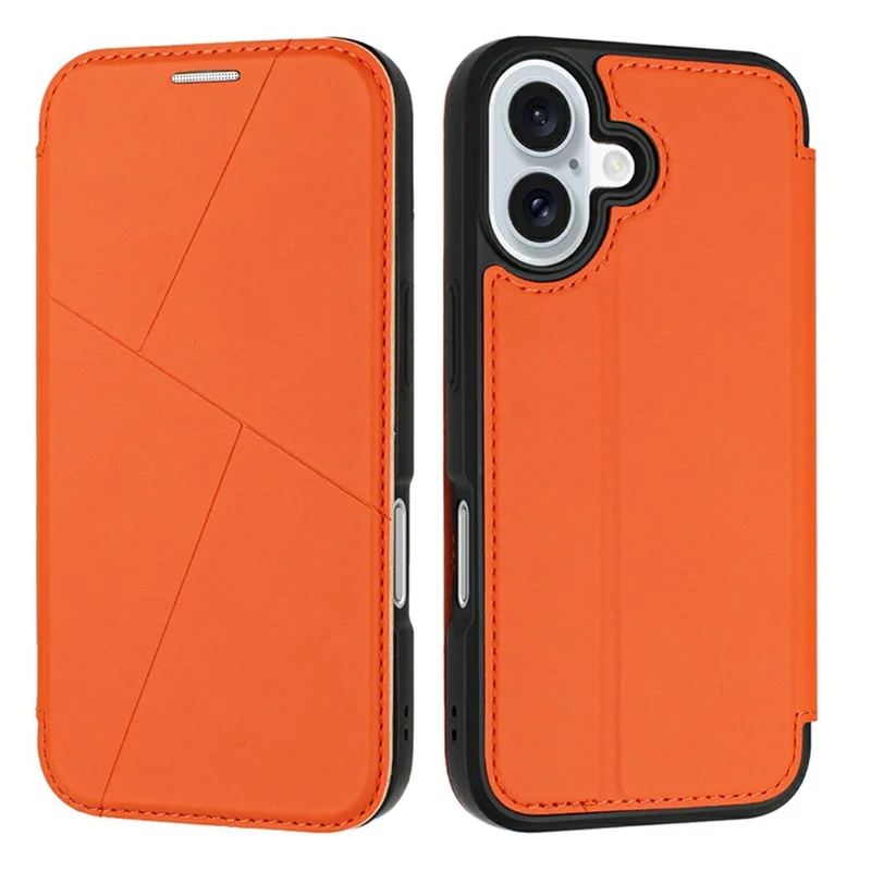 For iPhone 16 Plus Case Magnetic Closure Card Slot Leather Flip Phone Cover - Orange