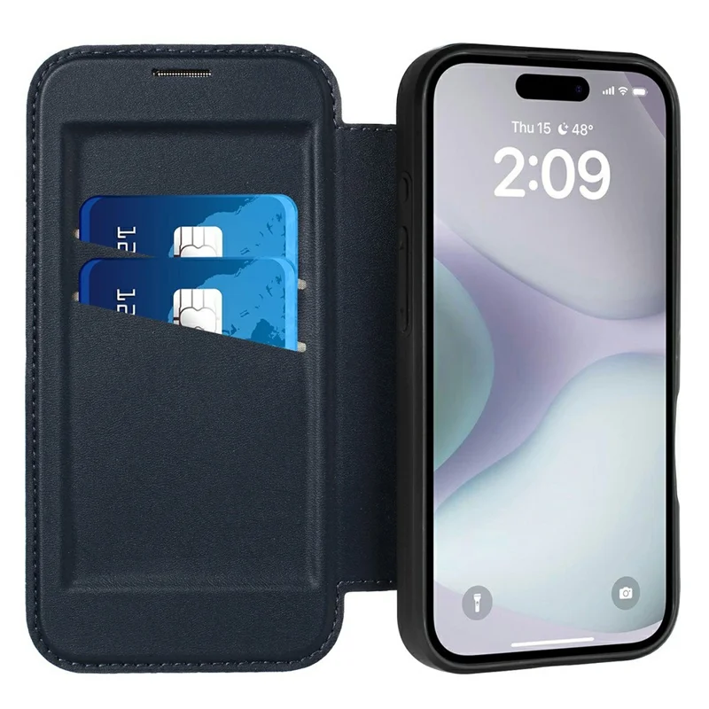 For iPhone 16 Plus Case Magnetic Closure Card Slot Leather Flip Phone Cover - Orange