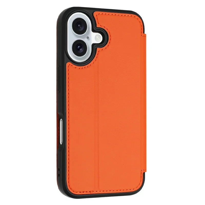 For iPhone 16 Plus Case Magnetic Closure Card Slot Leather Flip Phone Cover - Orange