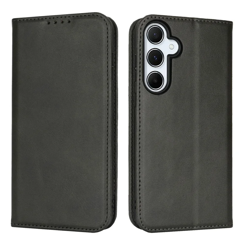 For Samsung Galaxy S24 FE Case PU Leather Calf Textured Magnetic Closing Smart Phone Cover - Black
