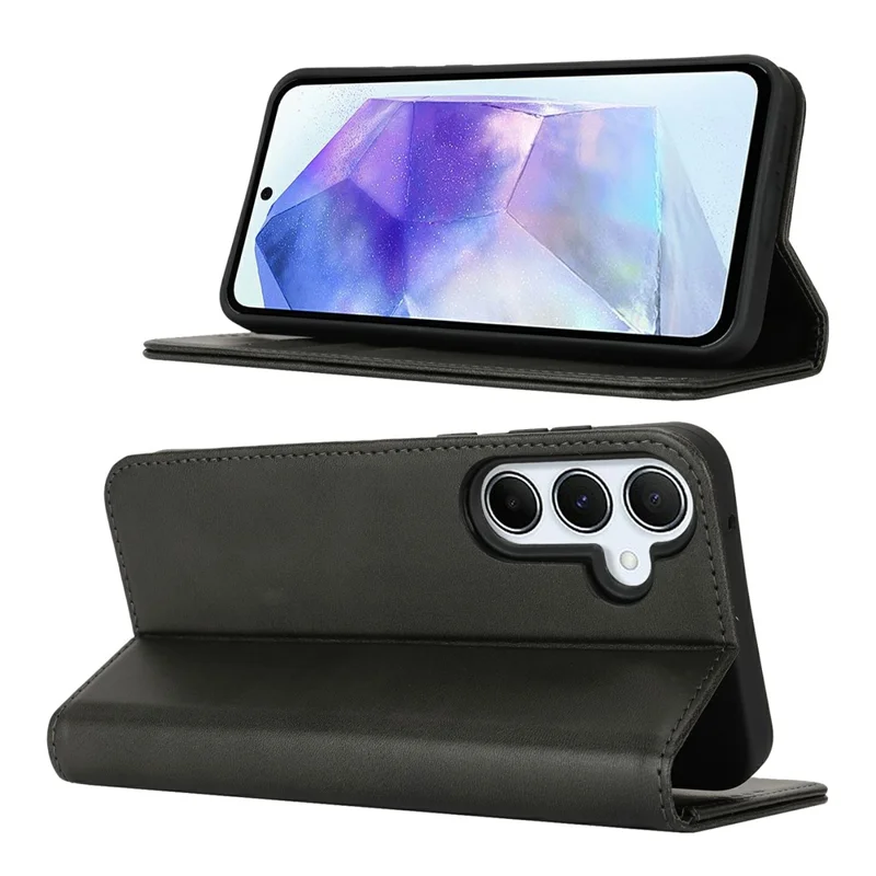 For Samsung Galaxy S24 FE Case PU Leather Calf Textured Magnetic Closing Smart Phone Cover - Black