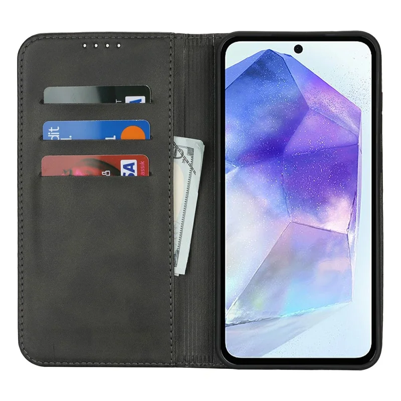 For Samsung Galaxy S24 FE Case PU Leather Calf Textured Magnetic Closing Smart Phone Cover - Black