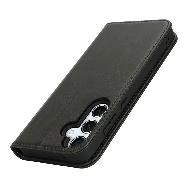For Samsung Galaxy S24 FE Case PU Leather Calf Textured Magnetic Closing Smart Phone Cover - Black