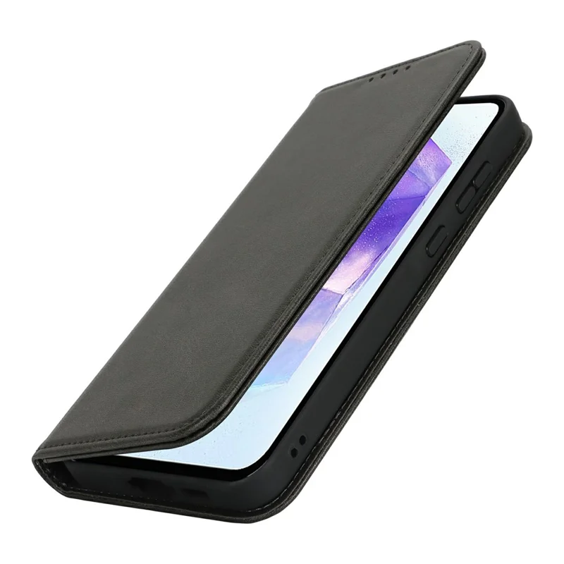 For Samsung Galaxy S24 FE Case PU Leather Calf Textured Magnetic Closing Smart Phone Cover - Black