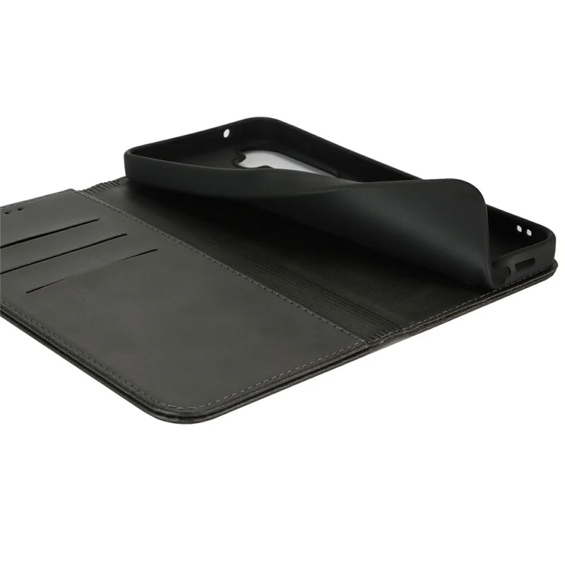 For Samsung Galaxy S24 FE Case PU Leather Calf Textured Magnetic Closing Smart Phone Cover - Black