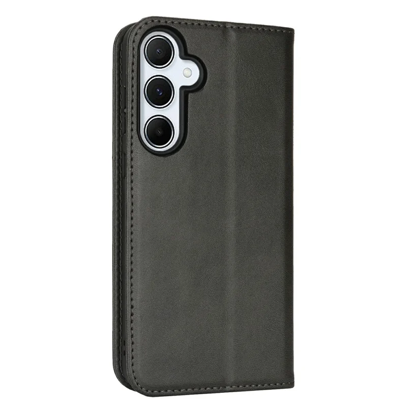 For Samsung Galaxy S24 FE Case PU Leather Calf Textured Magnetic Closing Smart Phone Cover - Black