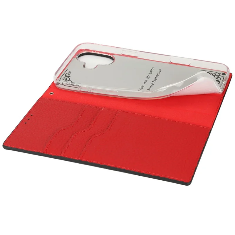 Für Das Iphone 16 Plus Brieftaschenhülle Echte Kuhleder -telefonabdeckung Litchi Textur - Schwarz