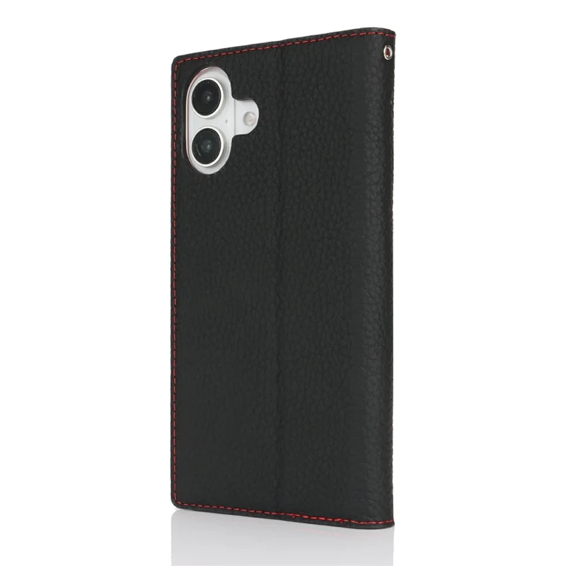 Für Das Iphone 16 Plus Brieftaschenhülle Echte Kuhleder -telefonabdeckung Litchi Textur - Schwarz