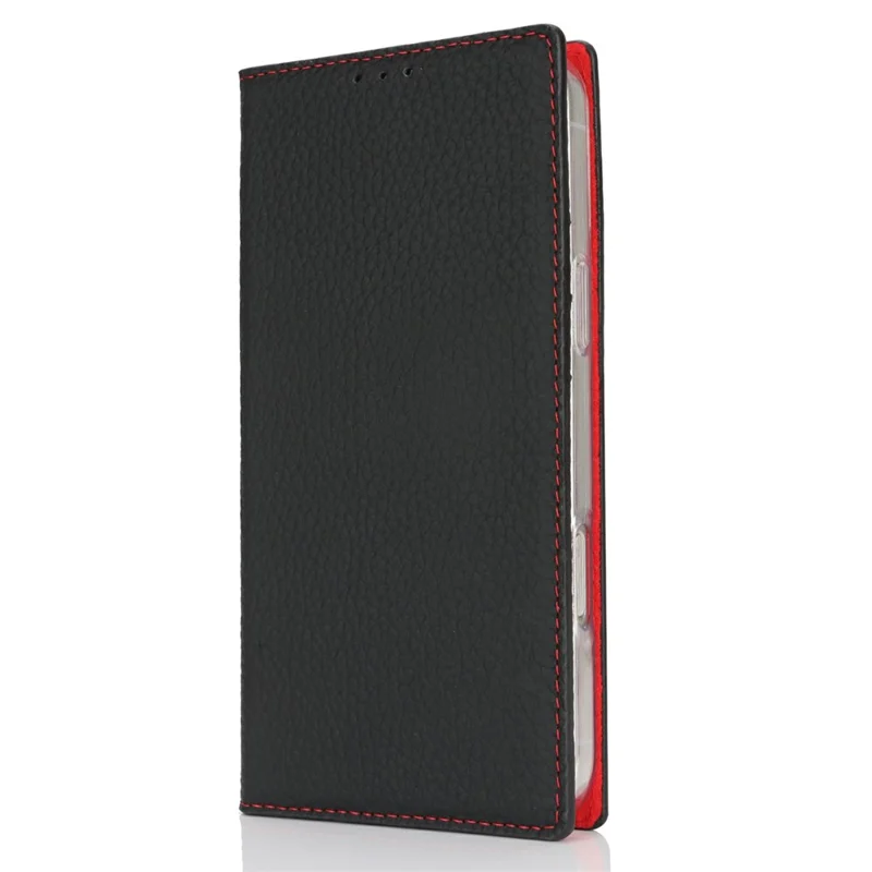 Para Iphone 16 Pro Max Wallet Case Genuino de Cuero de Vaca Portada Litchi Textura - Negro
