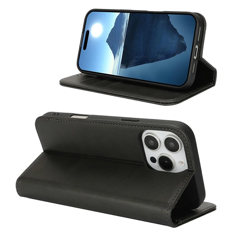 Para Iphone 16 Pro Case PU Leather Calf Cierre Magnético Magnético Portada de Teléfono Inteligente - Negro