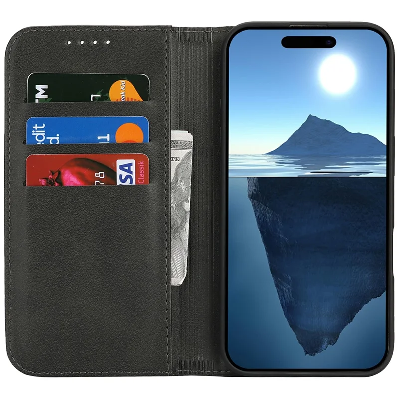 Pour Iphone 16 Case PU Leather Vede - Noir