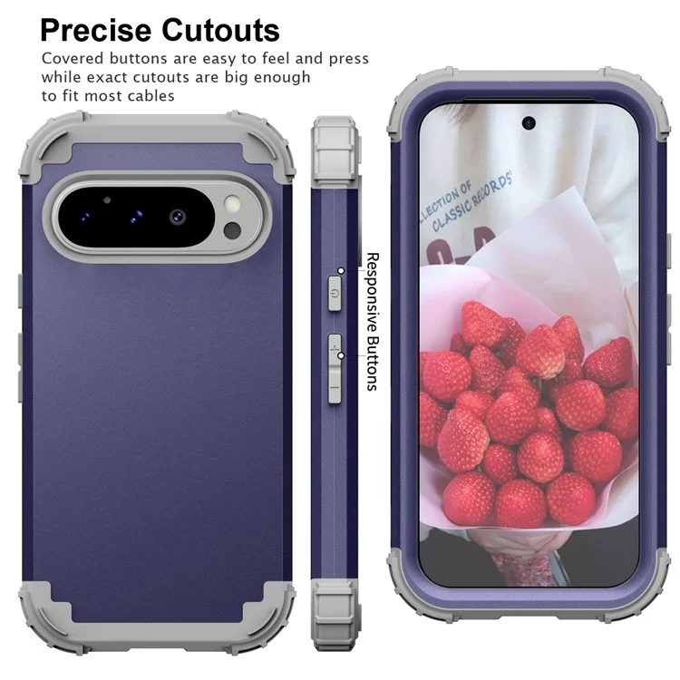 L-Style For Google Pixel 9 Pro Case Shockproof PC + TPU Phone Back Cover - Navy Blue  /  Dark Grey