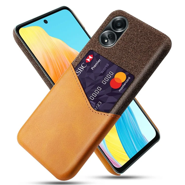 Für Oppo A58 4G Hülle PU Leder -karten -karten -stoff Textur Hartes PC -telefonabdeckung - Orange