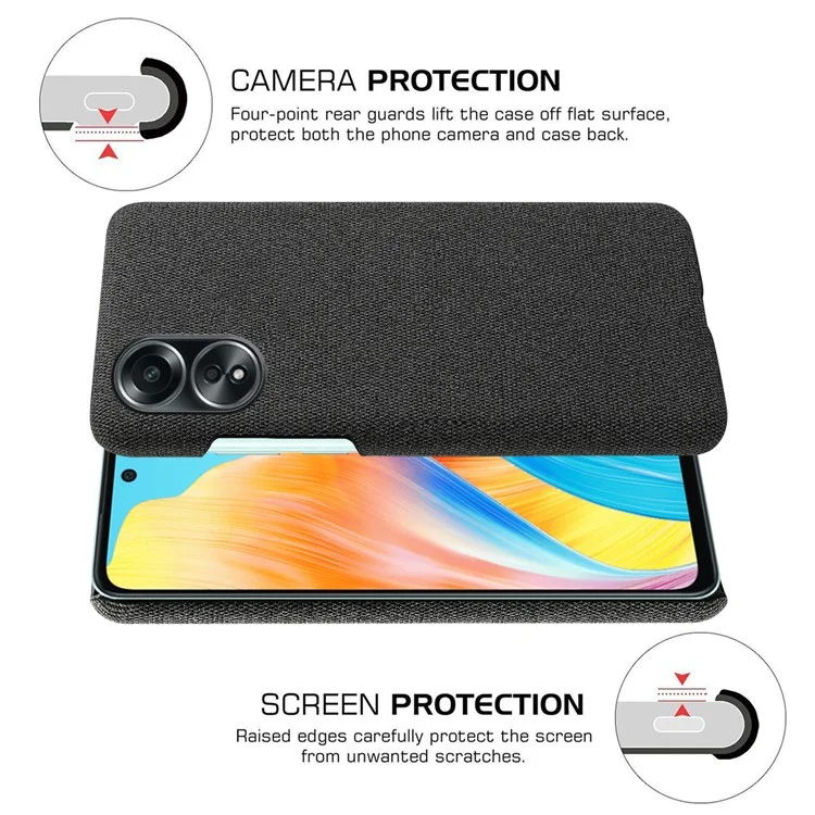 Für Oppo A58 4G Case Stoff Textur Anti-scratch-schutzpc-telefonabdeckung - Schwarz