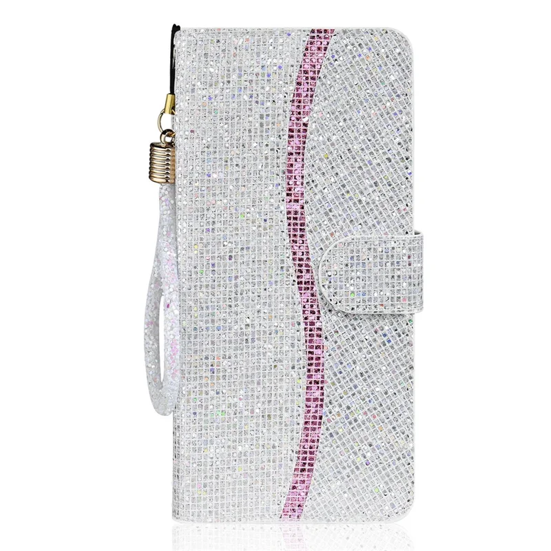 For iPhone 16 Plus Case PU Leather Wallet Card Slots Glitter Phone Cover - Silver