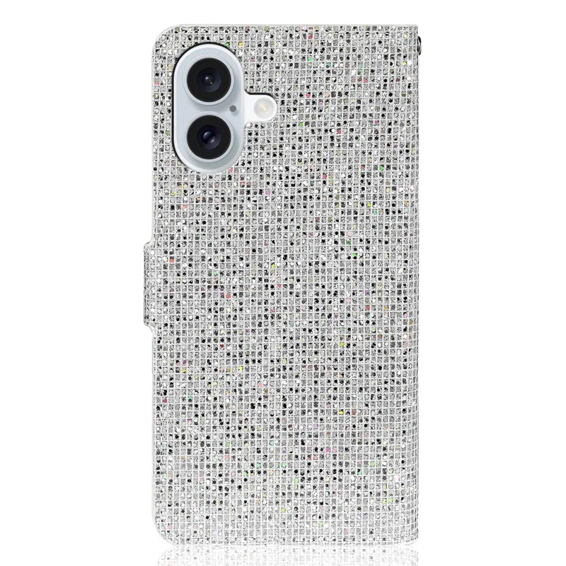 For iPhone 16 Plus Case PU Leather Wallet Card Slots Glitter Phone Cover - Silver