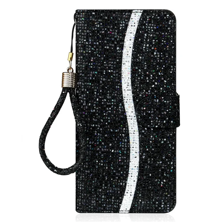Для Iphone 16 Case PU Кожаные Кошельки Для Карты Slots Glitter Phone Cover - Черный