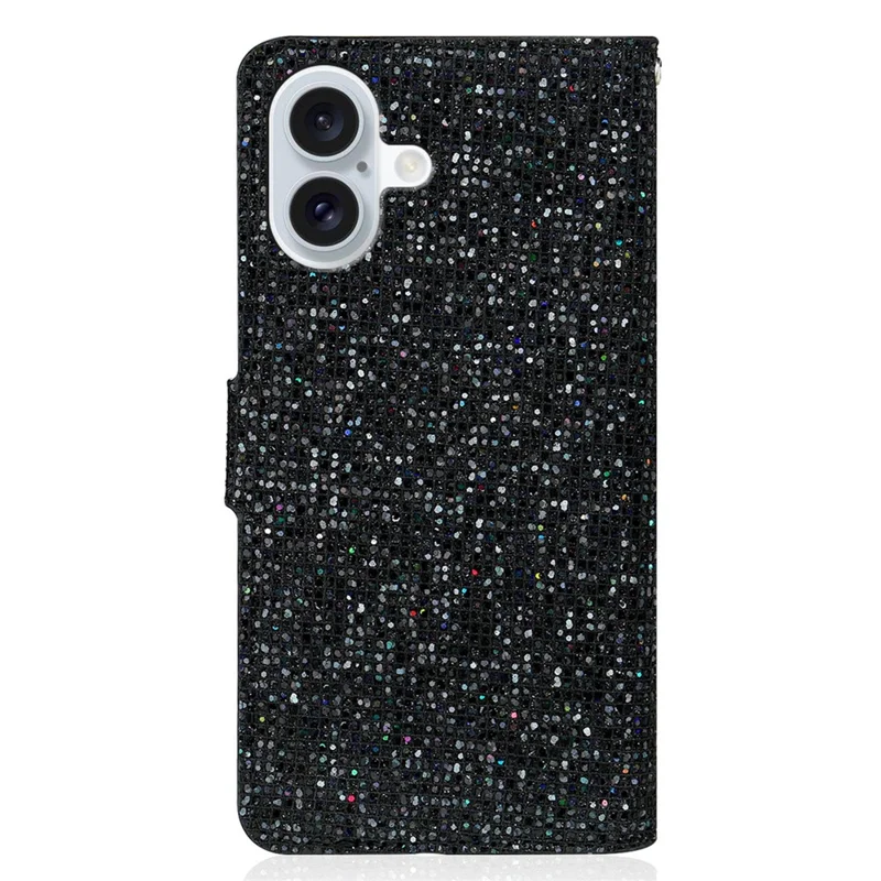 Для Iphone 16 Case PU Кожаные Кошельки Для Карты Slots Glitter Phone Cover - Черный