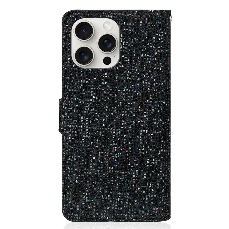 Para Iphone 16 Pro Case PU Pula Blandet Cards Cubierta Del Teléfono - Negro