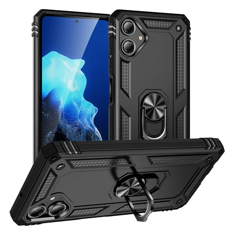 Pour étui Samsung Galaxy A06 PC+TPU Housse de téléphone avec support à anneau rotatif - Noir
