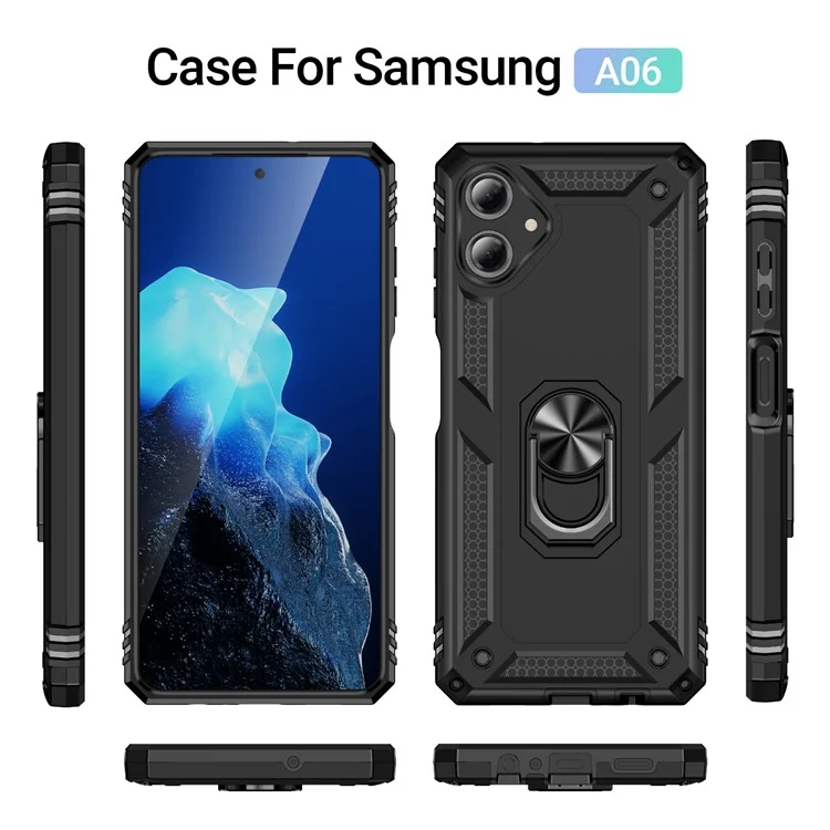 Pour étui Samsung Galaxy A06 PC+TPU Housse de téléphone avec support à anneau rotatif - Noir
