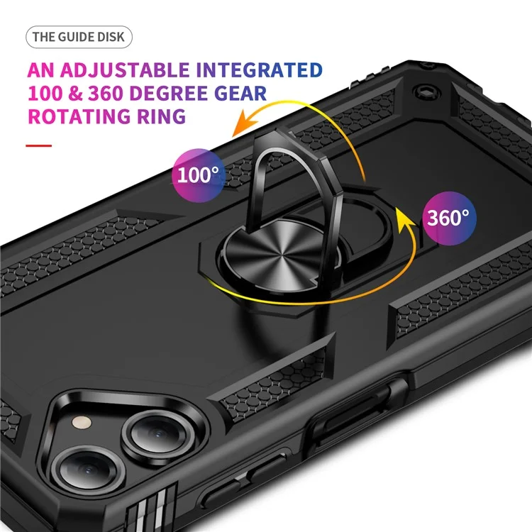 Pour étui Samsung Galaxy A06 PC+TPU Housse de téléphone avec support à anneau rotatif - Noir