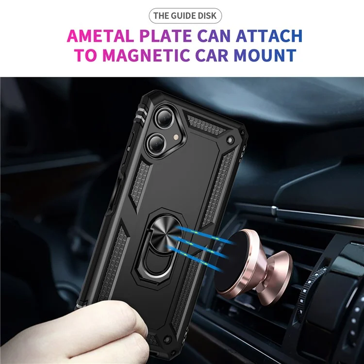 Pour étui Samsung Galaxy A06 PC+TPU Housse de téléphone avec support à anneau rotatif - Noir