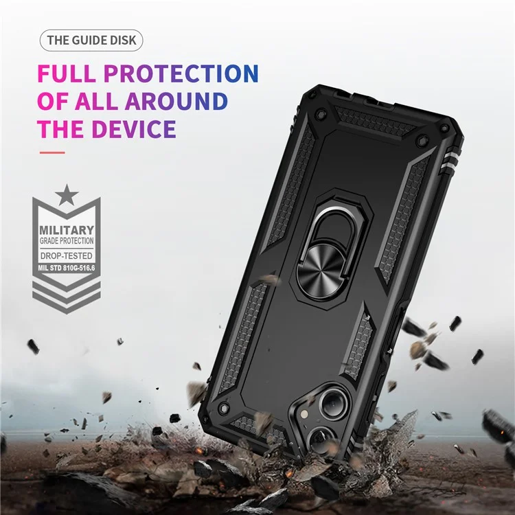 Pour étui Samsung Galaxy A06 PC+TPU Housse de téléphone avec support à anneau rotatif - Noir