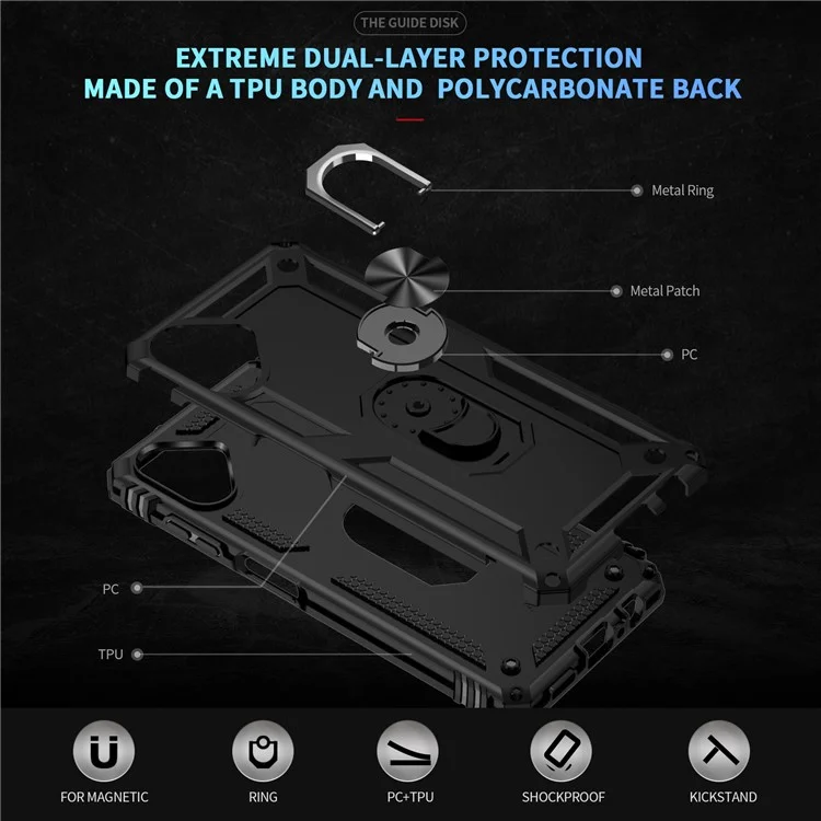 Pour étui Samsung Galaxy A06 PC+TPU Housse de téléphone avec support à anneau rotatif - Noir