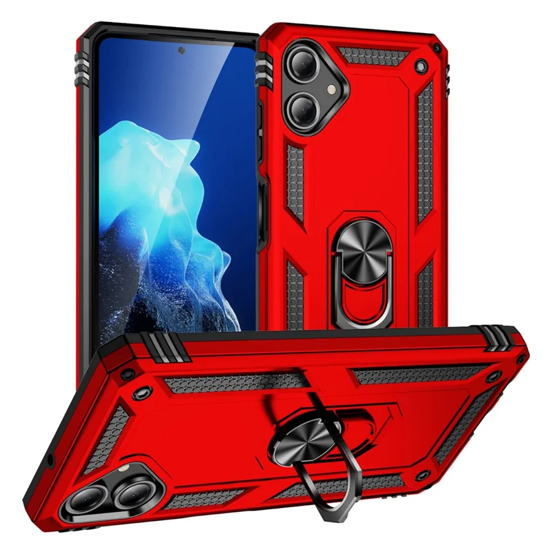 For Samsung Galaxy A06 4G Case PC+TPU Phone Cover with Rotary Ring Kickstand - Red