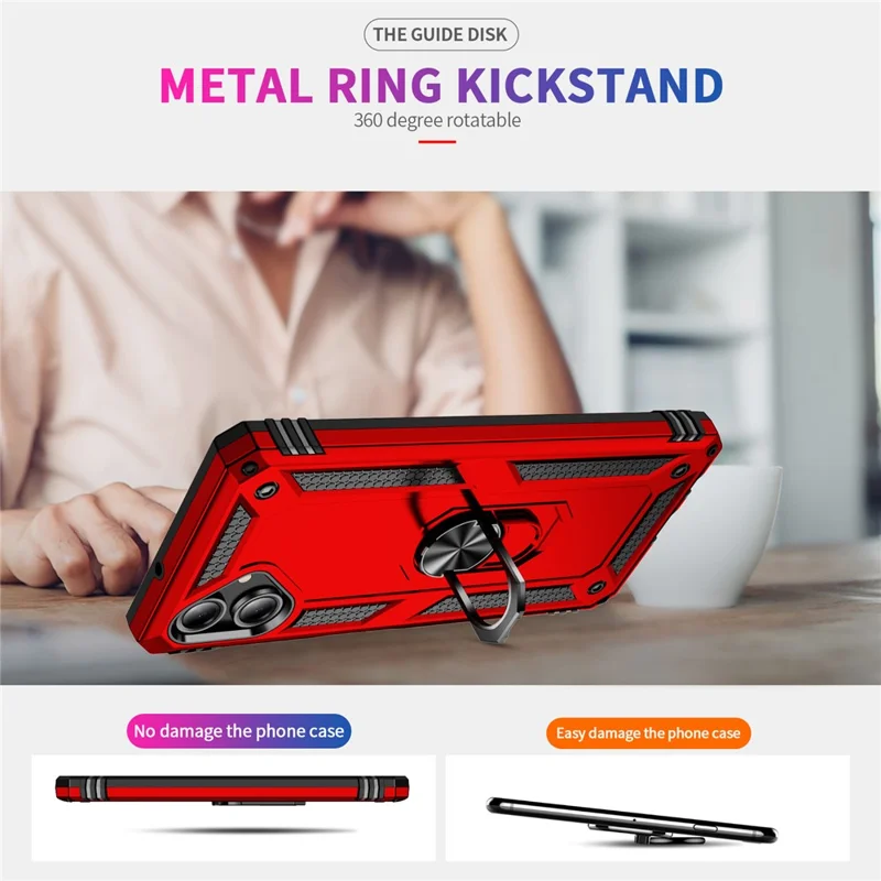 For Samsung Galaxy A06 4G Case PC+TPU Phone Cover with Rotary Ring Kickstand - Red
