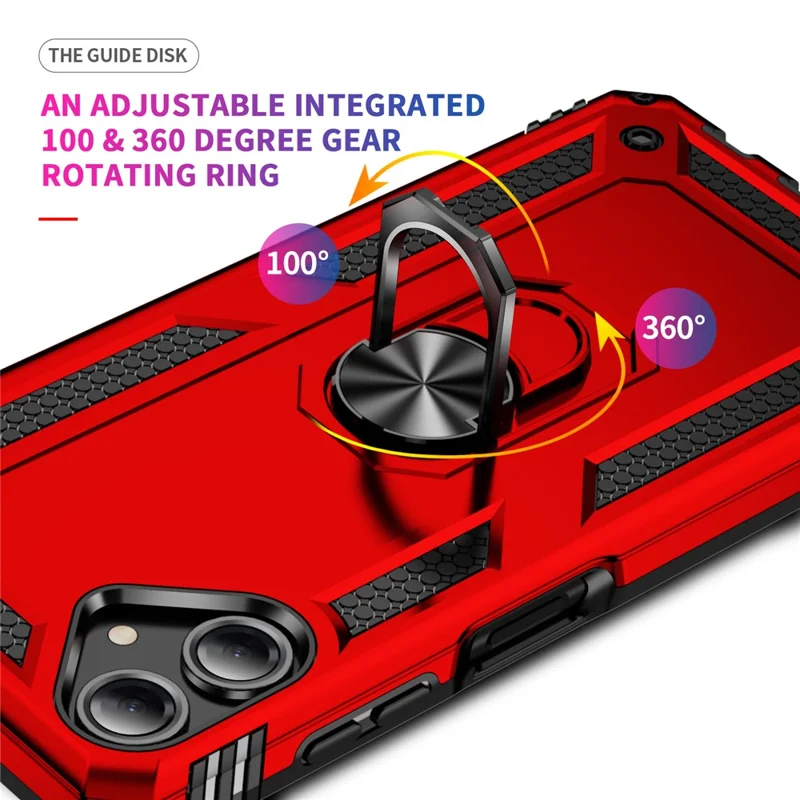 For Samsung Galaxy A06 4G Case PC+TPU Phone Cover with Rotary Ring Kickstand - Red