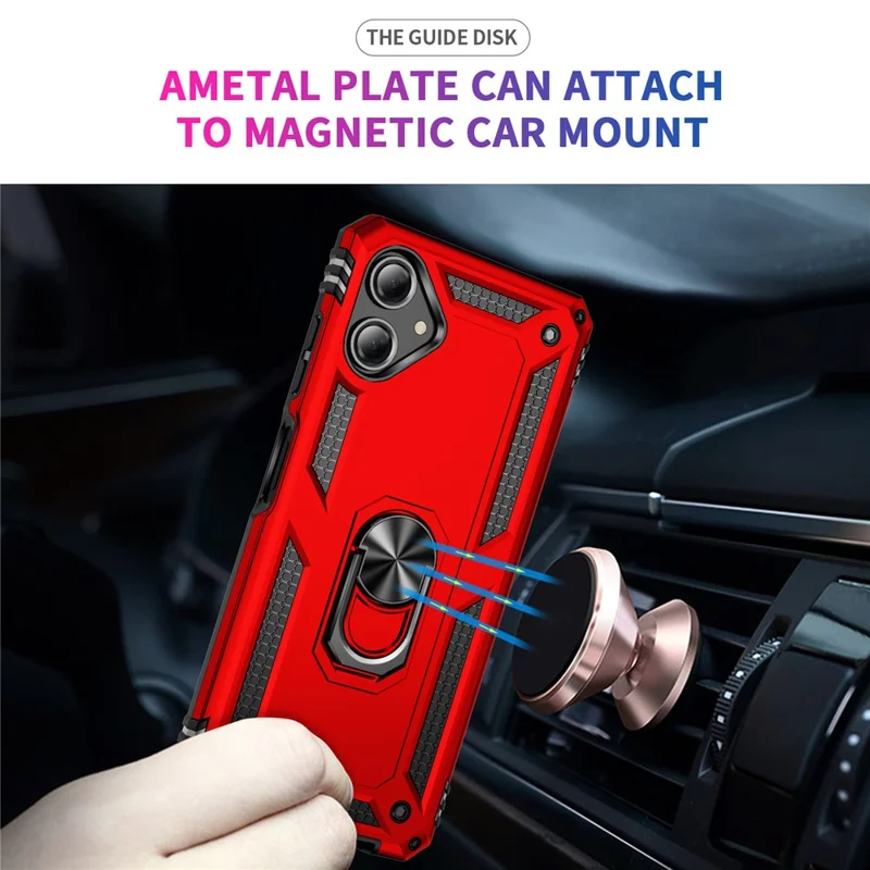 For Samsung Galaxy A06 4G Case PC+TPU Phone Cover with Rotary Ring Kickstand - Red