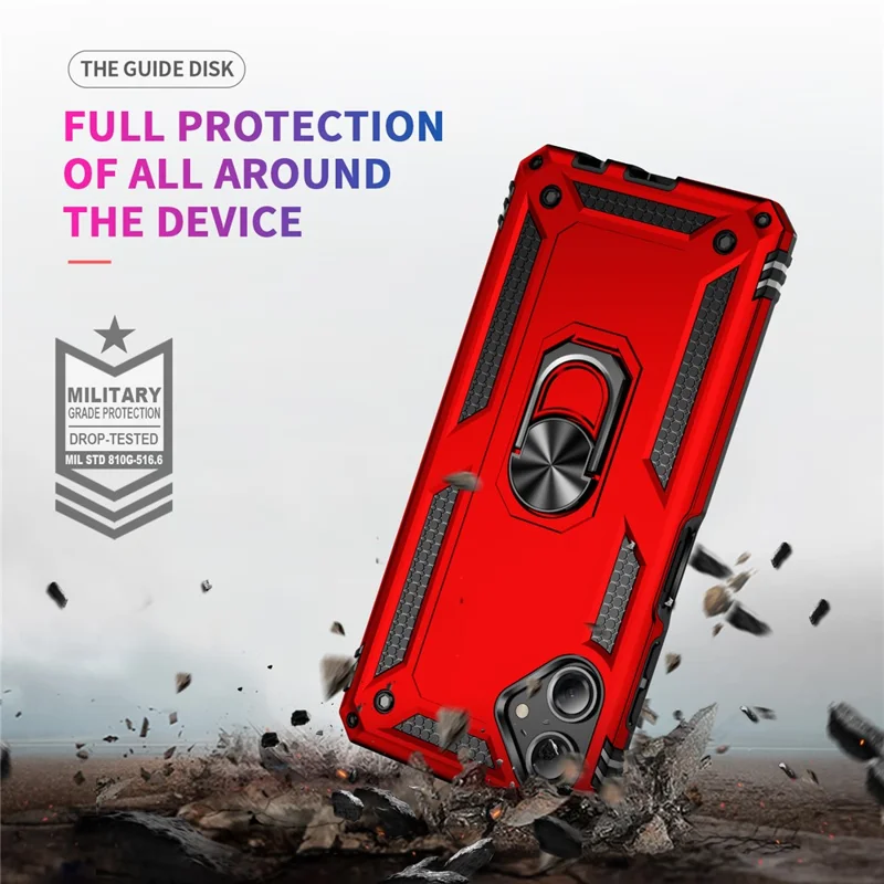 For Samsung Galaxy A06 4G Case PC+TPU Phone Cover with Rotary Ring Kickstand - Red